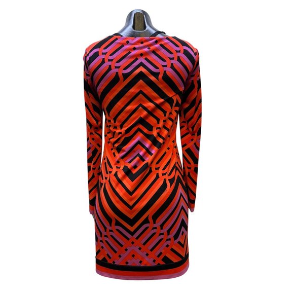 Trina Turk Geometric Print Long Sleeve Dress Red & Black Size 0 - Picture 2 of 6